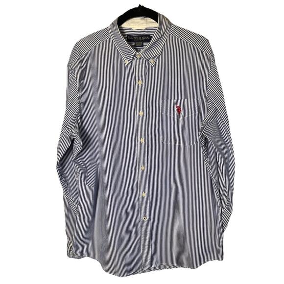 U.S. Polo Assn. Men’s L Button Down Shirt Blue White Stripe Long Sleeve Logo - Picture 2 of 7